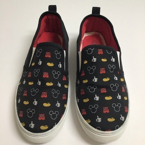 Disney Mickey Mouse Ears Kids SZ 3 8-9 Yrs Youth Slip On Shoes Canvas Sneakers - Picture 2 of 16